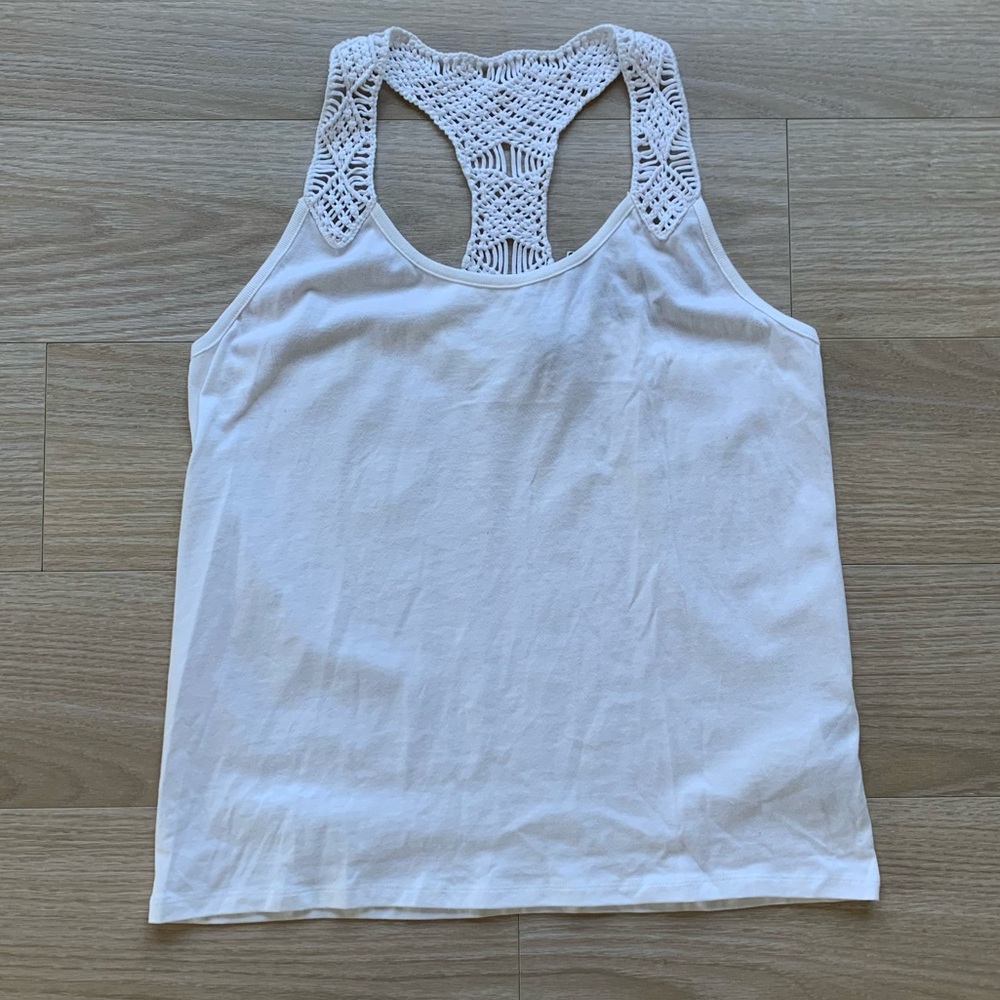 Ralph Lauren Black Label Macrame Trim Tank Top White 100% Cotton NWT Size XL